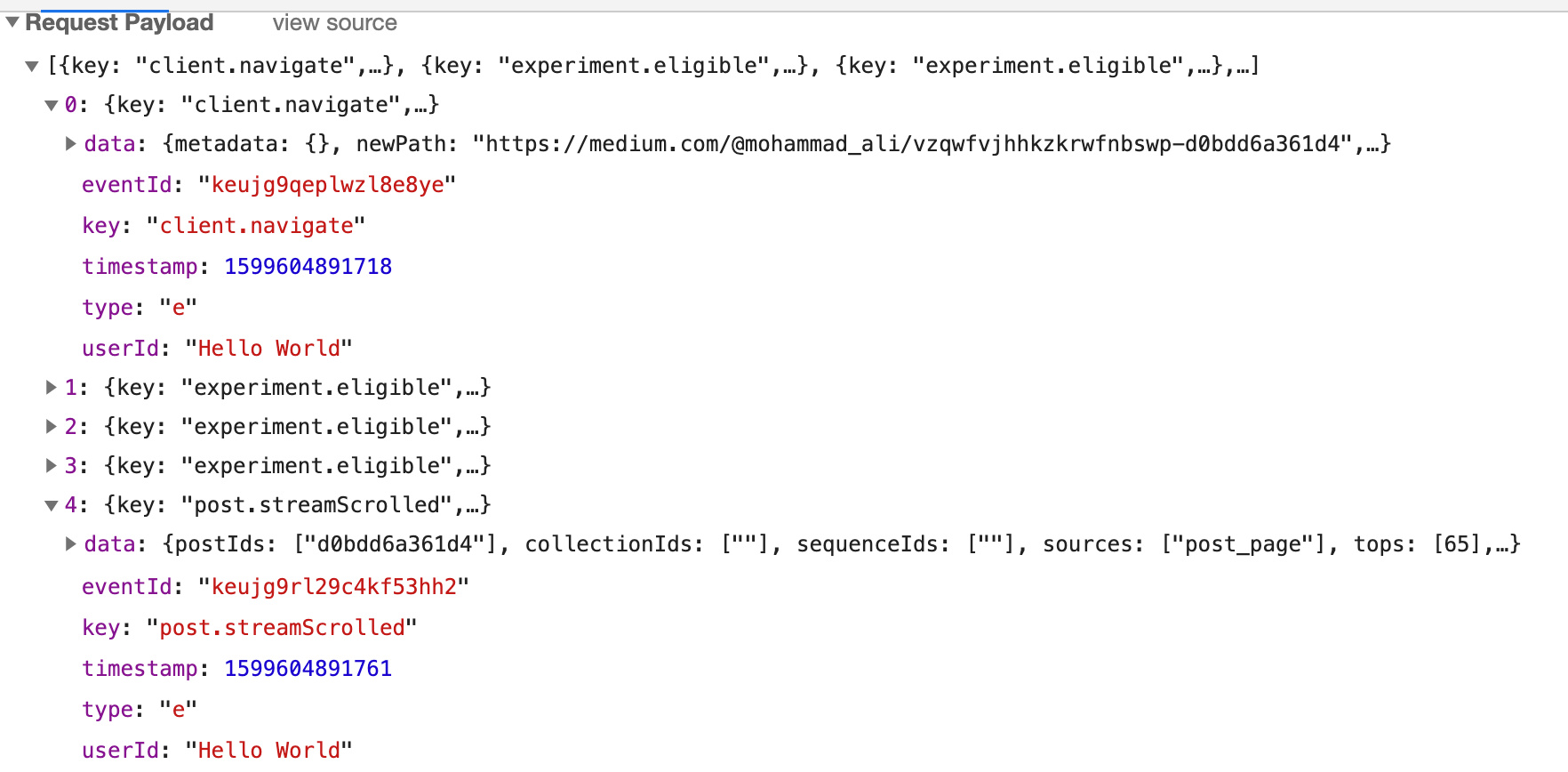 Request payload for the /_/batch endpoint with modified userId