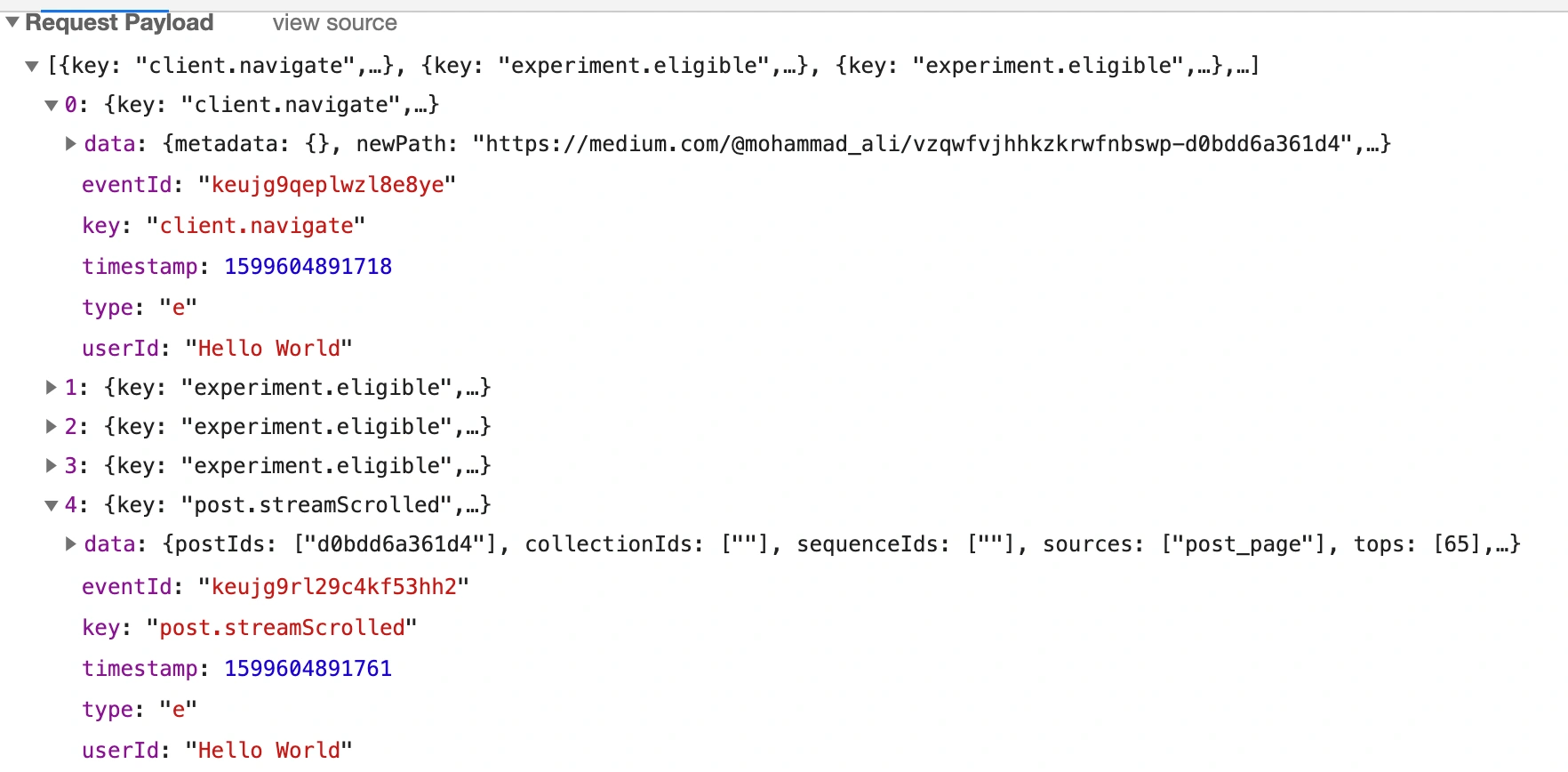 Request payload for the /_/batch endpoint with modified userId