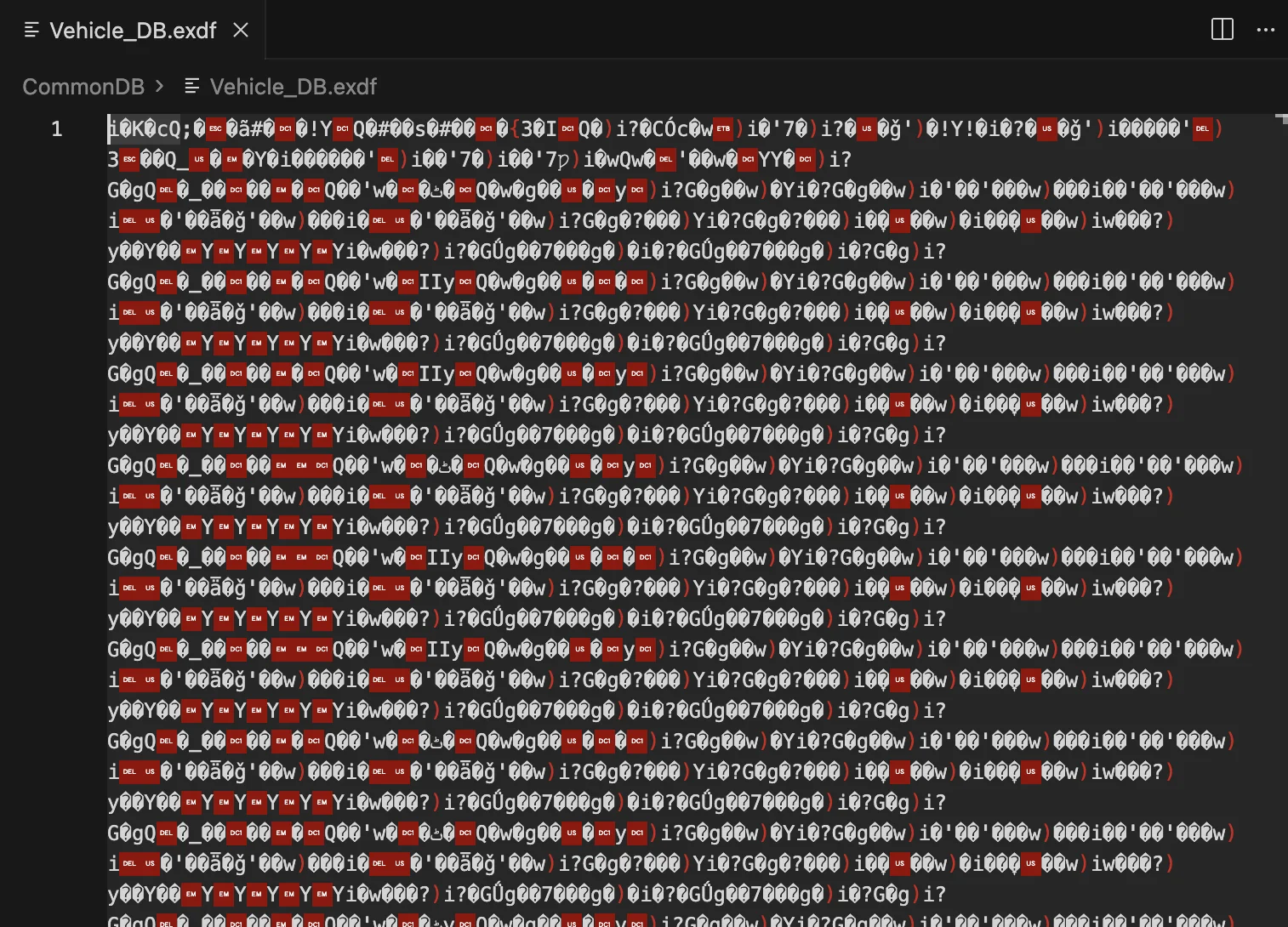 EXDF files appear as garbled text
