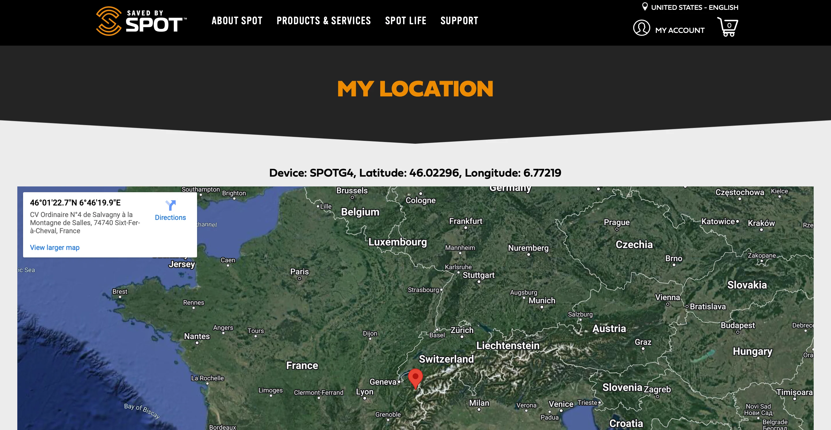 SPOT website displaying device location